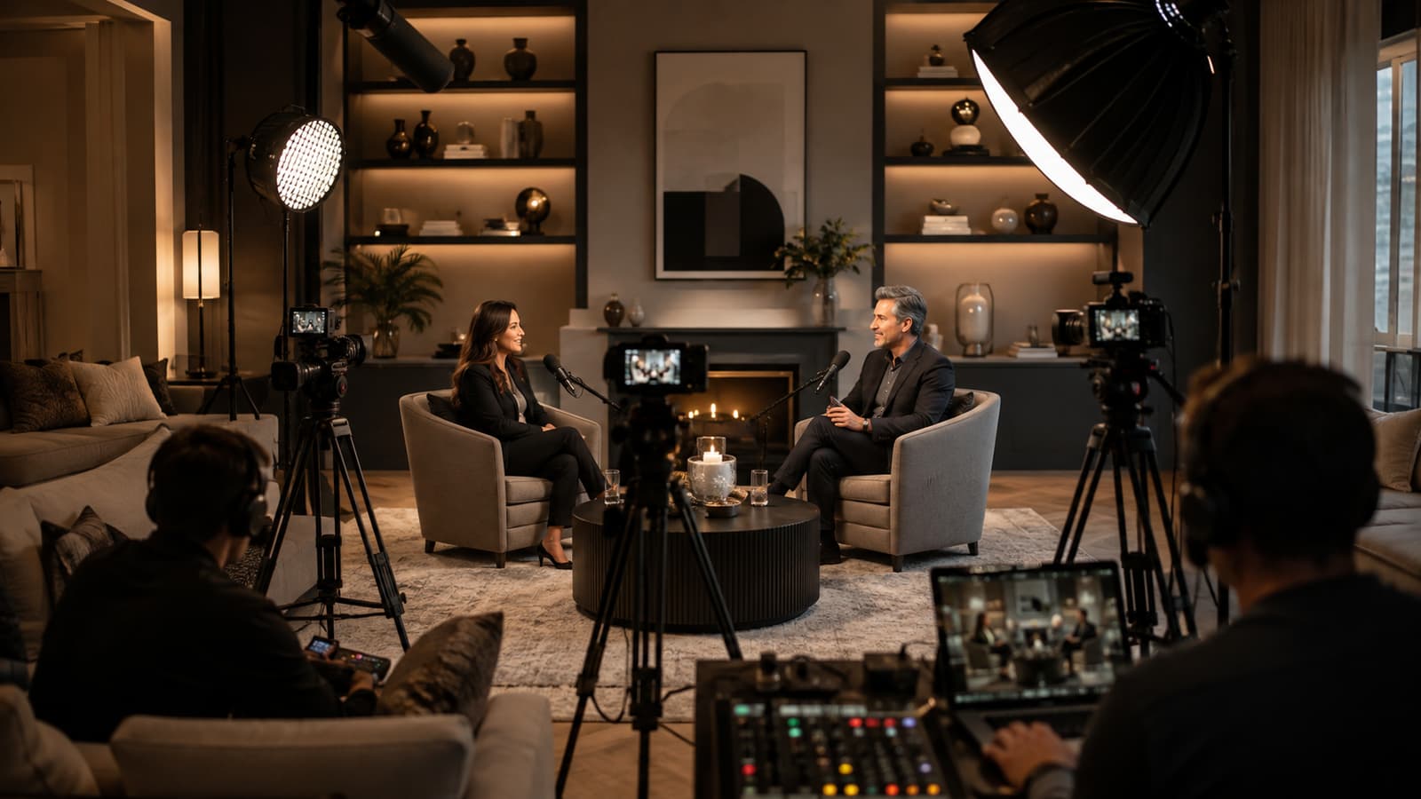 Professional podcast living room set